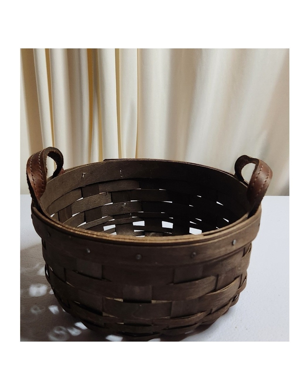 Longaberger Handmade Woven Wood Basket Leather Handles
